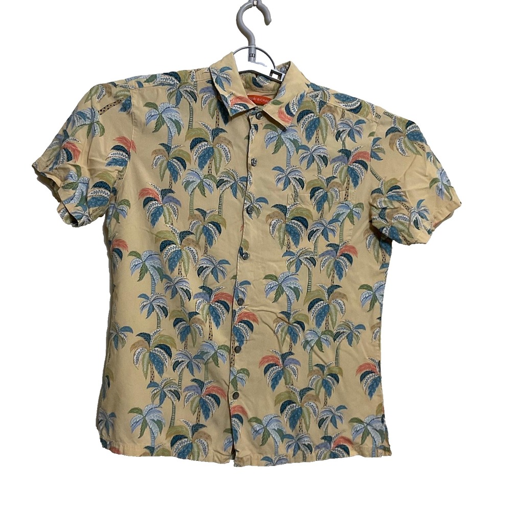 Tori Richard  men's shir Hawaiian palm tree print viscose beige   short-sleeve M - Picture 2 of 13
